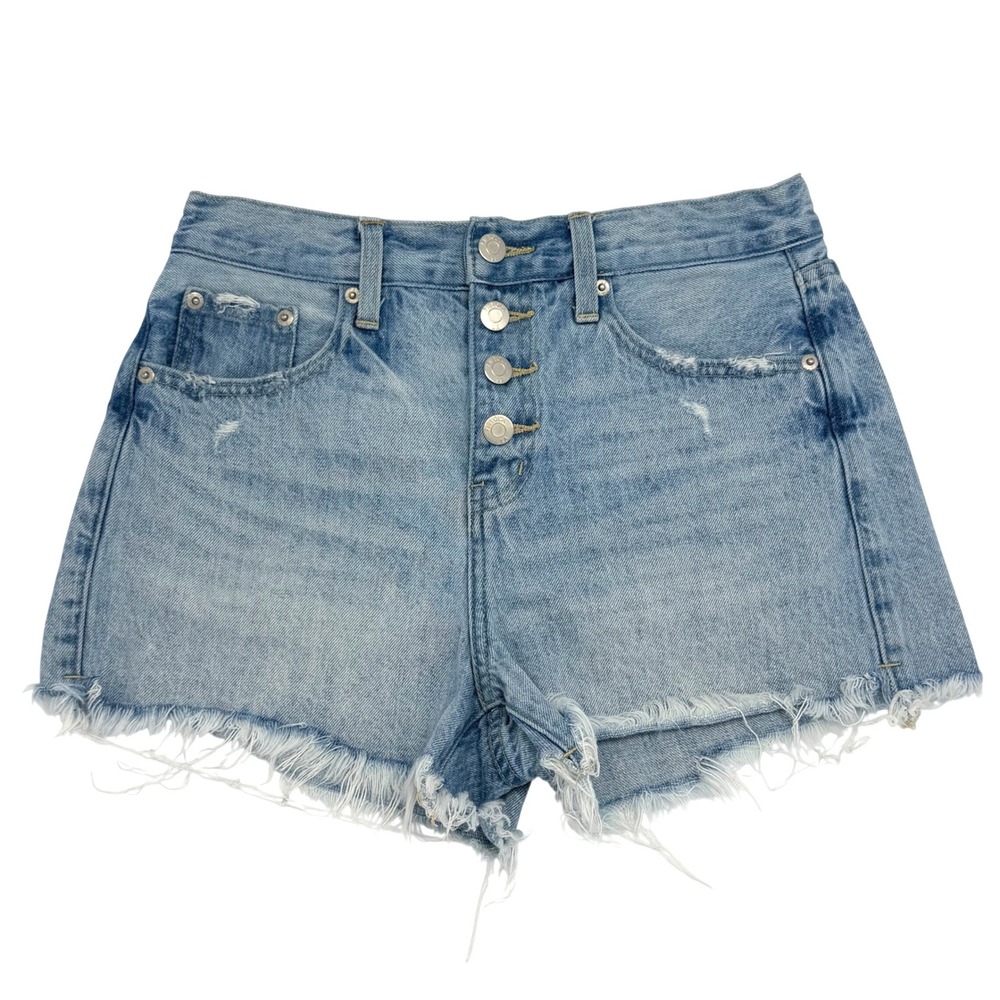 Pistola Cut Off Shorts Womens Sz 25 Blue Denim Raw Hem Button Fly